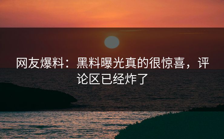 网友爆料：黑料曝光真的很惊喜，评论区已经炸了  第1张