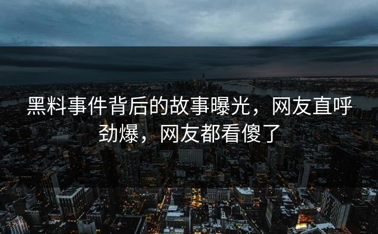 黑料事件背后的故事曝光，网友直呼劲爆，网友都看傻了