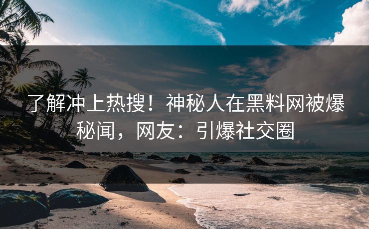 了解冲上热搜！神秘人在黑料网被爆秘闻，网友：引爆社交圈