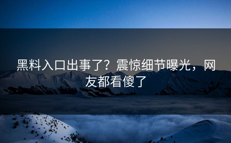 黑料入口出事了？震惊细节曝光，网友都看傻了