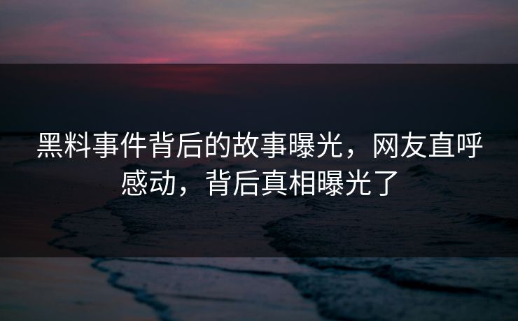 黑料事件背后的故事曝光，网友直呼感动，背后真相曝光了