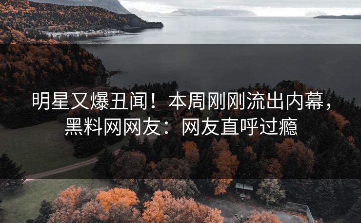 明星又爆丑闻！本周刚刚流出内幕，黑料网网友：网友直呼过瘾