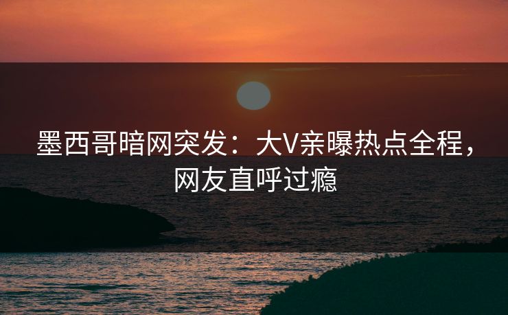 墨西哥暗网突发：大V亲曝热点全程，网友直呼过瘾